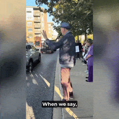 A GIF of Doug Pagitt speaking outside of an ICE detention center in Pittsburgh.